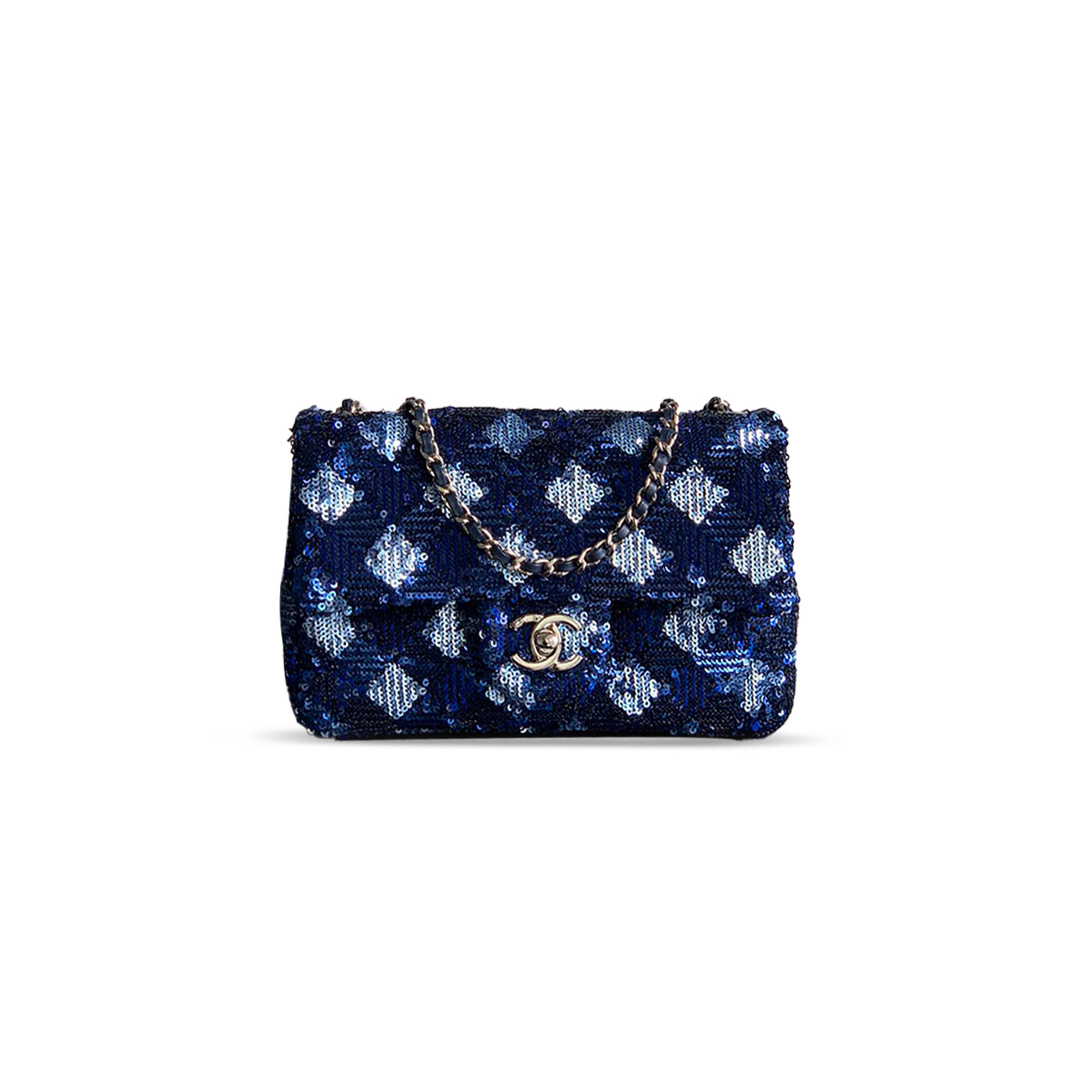 CHANEL MASTER FLAP BAG SEQUINS & SILVER METAL & BLUE AS4561 (21*14*8cm)